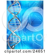 Clipart Illustration Of A Twisting DNA Double Helix In Silver Twisting Over A Blue Background With Faded Strands