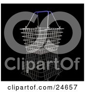 Clipart Illustration Of An Empty Blue Handled Wire Shopping Basket Over A Reflective Black Surface
