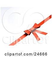 Clipart Illustration Of A Delicate Bow Tied On A Red Ribbon Over A White Background