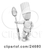 Poster, Art Print Of White Character In A Chefs Hat Standing And Holding A Large Slotted Spoon