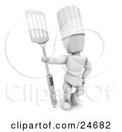 Poster, Art Print Of White Character In A Chefs Hat Standing And Holding A Silver Spatula