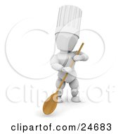 Clipart Illustration Of A White Character In A Chefs Hat Standing With A Wooden Spoon by KJ Pargeter