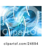 Clipart Illustration Of Two Twisting Double Helix DNA Strands Over A Bright Blue And Green Background