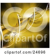 Clipart Illustration Of A Twisting Double Helix DNA Strand Spanning Diagonally Over A Bursting Yellow Background
