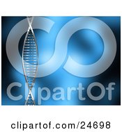 Clipart Illustration Of A Chrome DNA Double Helix Strand Over A Blurred Blue Background