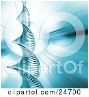 Poster, Art Print Of Twisting Dna Strand Double Helix Spiraling Upwards Over A Bursting Blue Background