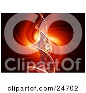 Clipart Illustration Of A Spiraling Double Helix Strand Of DNA Over A Spiraling Red And Black Background