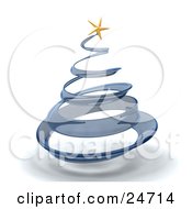 Blue Glass Spiral Christmas Tree With A Gold Star On Top Over White
