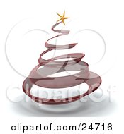 Red Glass Spiral Christmas Tree With A Gold Star On Top Over White