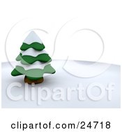 Evergreen 3d Tree Covered In Snow On A Wintry Hill