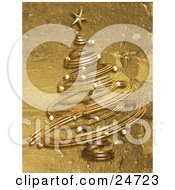 Spiral Christmas Tree In Gold Over A Textured Grunge Background by KJ Pargeter