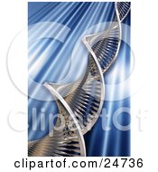Poster, Art Print Of Chrome Dna Double Helix Strand Over A Blue Blurred Lined Background