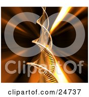 Poster, Art Print Of Spiraling Double Helix Dna Strand Twisting Upwards Over A Bursting Orange And Black Background