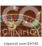 White Roulette Ball In The 13 Slot Of A Roulette Wheel In A Casino