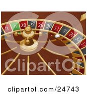 Poster, Art Print Of White Roulette Ball In The 7 Slot Of A Roulette Wheel In A Casino