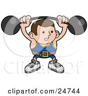 Poster, Art Print Of Strong Body Builder Holding A Heavy Barbell Above His Head And Wearing A Belt