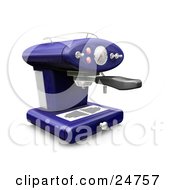 Clipart Illustration Of A Blue Espresso Machine With Chrome Knobs On A Kitchen Counter