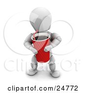 White Character Carrying A Large Red Fountain Soda With A Straw