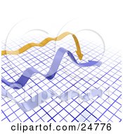 Poster, Art Print Of Yellow Blue And Gray Arrows Heading Downhill Over A Blue Grid