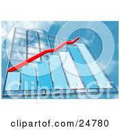 Clipart Illustration Of A Red Line Above Blue Bars Increasing On A Graph In The Sky