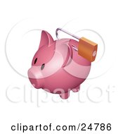 Poster, Art Print Of Pink Piggy Bank With A Padlock Securing The Slot