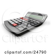 Poster, Art Print Of Black Calculator With Gray Black And Red Buttons As Seen From The Side