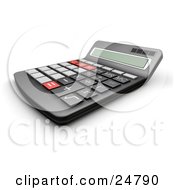 Clipart Illustration Of A Black Calculator With Gray Black And Red Buttons As Seen From The Side by KJ Pargeter