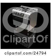 Clipart Illustration Of A Modern Gas Oven And Stove Over A Reflective Black Surface