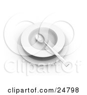 Clipart Illustration Of A Silver Spoon In An Empty Clean Bowl On A Saucer