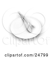Poster, Art Print Of Butter Knife And Fork On A White Dinner Plate