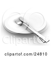 Poster, Art Print Of Silver Butter Knife And Fork On A Clean White Plate
