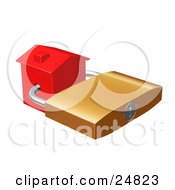 Clipart Illustration Of A Red Home Locked With A Golden Padlock Symbolizing Foreclosure