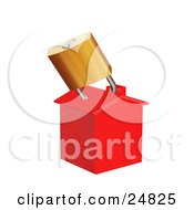 Clipart Illustration Of A Red Brick House Secured With A Gold Padlock Symbolizing Home Security Or Foreclosure