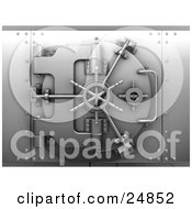 Clipart Illustration Of A Locked Silver Vault In The Back Of A Bank