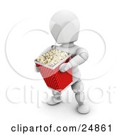 Clipart Illustration Of A White Character In A Movie Theater Carrying A Large Bucket Of Popcorn