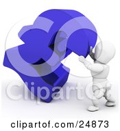 Poster, Art Print Of White Character Pushing Up A Large Blue Sterling Symbol