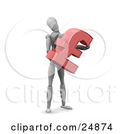 Poster, Art Print Of White Model Character Standing And Holding A Red Pound Sterling Symbol