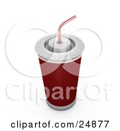 Clipart Illustration Of A Red Fountain Soda Cup With A White Lid And A Straw