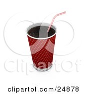Red And Gold Soda Cup Without A Lid And A Red Striped Straw
