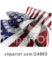 Poster, Art Print Of Waving American Flag With Dark Red And White Stripes And Stars Over White