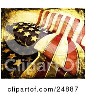 Poster, Art Print Of American Flag With Grunge Texture And Stains Rippling In The Wind