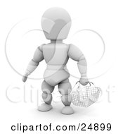 Poster, Art Print Of Shopping White Character In A Store Carrying An Empty Wire Basket