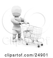 Poster, Art Print Of White Character Pushing A Blue Handled Shopping Cart In A Store