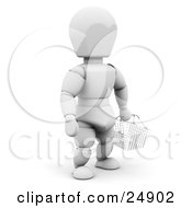 Clipart Illustration Of A White Character In A Store Carrying An Empty Wire Shopping Basket