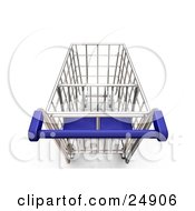 Blue Handled Metal Shopping Cart In A Store