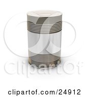 Tin Soup Can Without Any Labels Standing Upright On A White Surface