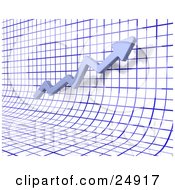 Clipart Illustration Of A Gray Arrow Pointing Upwards Over A Blue Grid Background