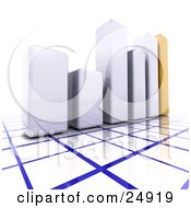 Clipart Illustration Of A Fluctuating Bar Graph Made Of Shiny White And Yellow Bars Over A Blue And White Grid
