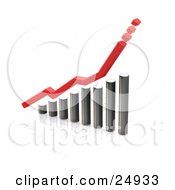 Clipart Illustration Of A Red Line With Dots Above A Chrome Bar Graph Over White by KJ Pargeter