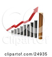Clipart Illustration Of A Red Arrow Above A Chrome Graph With One Metal Bar Symbolizing Increasing Profits by KJ Pargeter